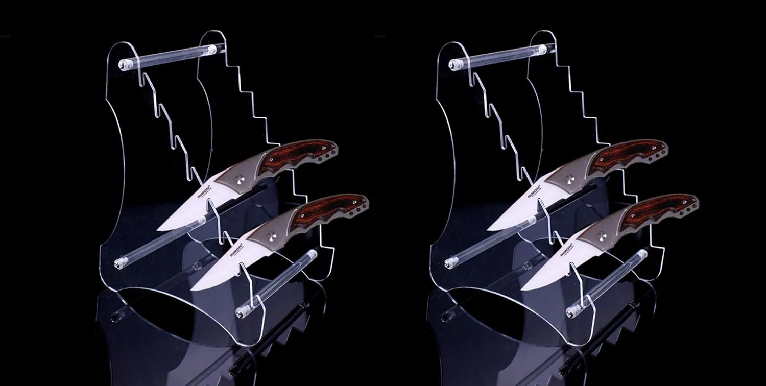 2 Sets Eight Layers Heavy Duty acrylic Knife Display Stands,Pocket Knives Easel Holder,Hunting Survival Knife Rack