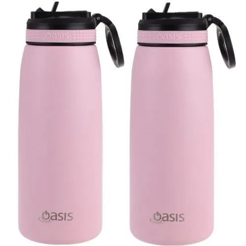 2 x Oasis 780ml Stainless Steel Insulated Drink Bottle w/ Sipper Straw, Carnation