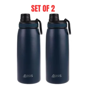 2 x Oasis Stainless Steel Vacuum Insulated Sports Bottle Screw Cap 780ml - Navy