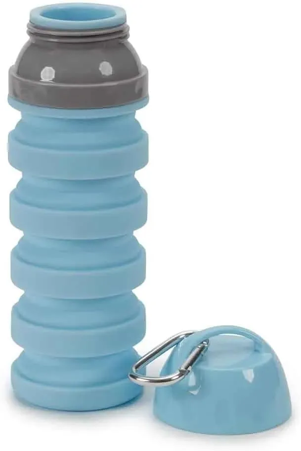 20 ounce Collapsible Water Bottles for People and Pets Flexible Accordion Style Choose Quantity (Blue, 1 Water Bottle)