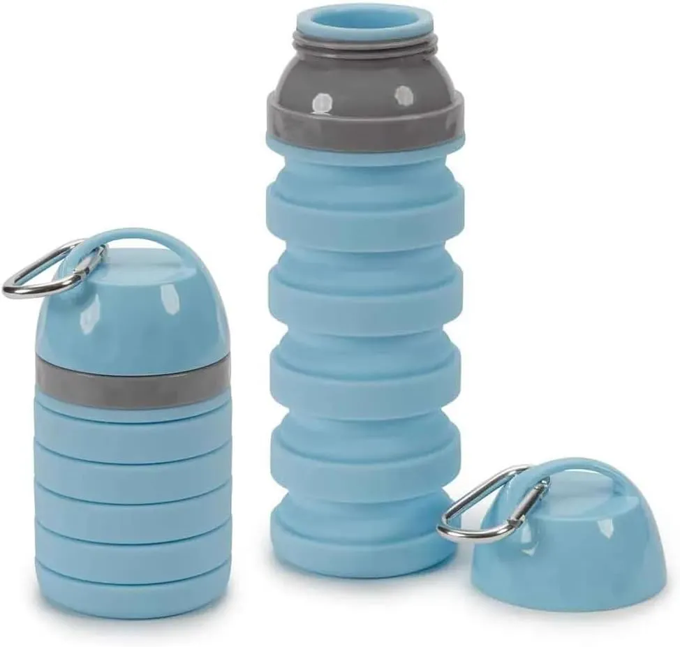 20 ounce Collapsible Water Bottles for People and Pets Flexible Accordion Style Choose Quantity (Blue, 1 Water Bottle)