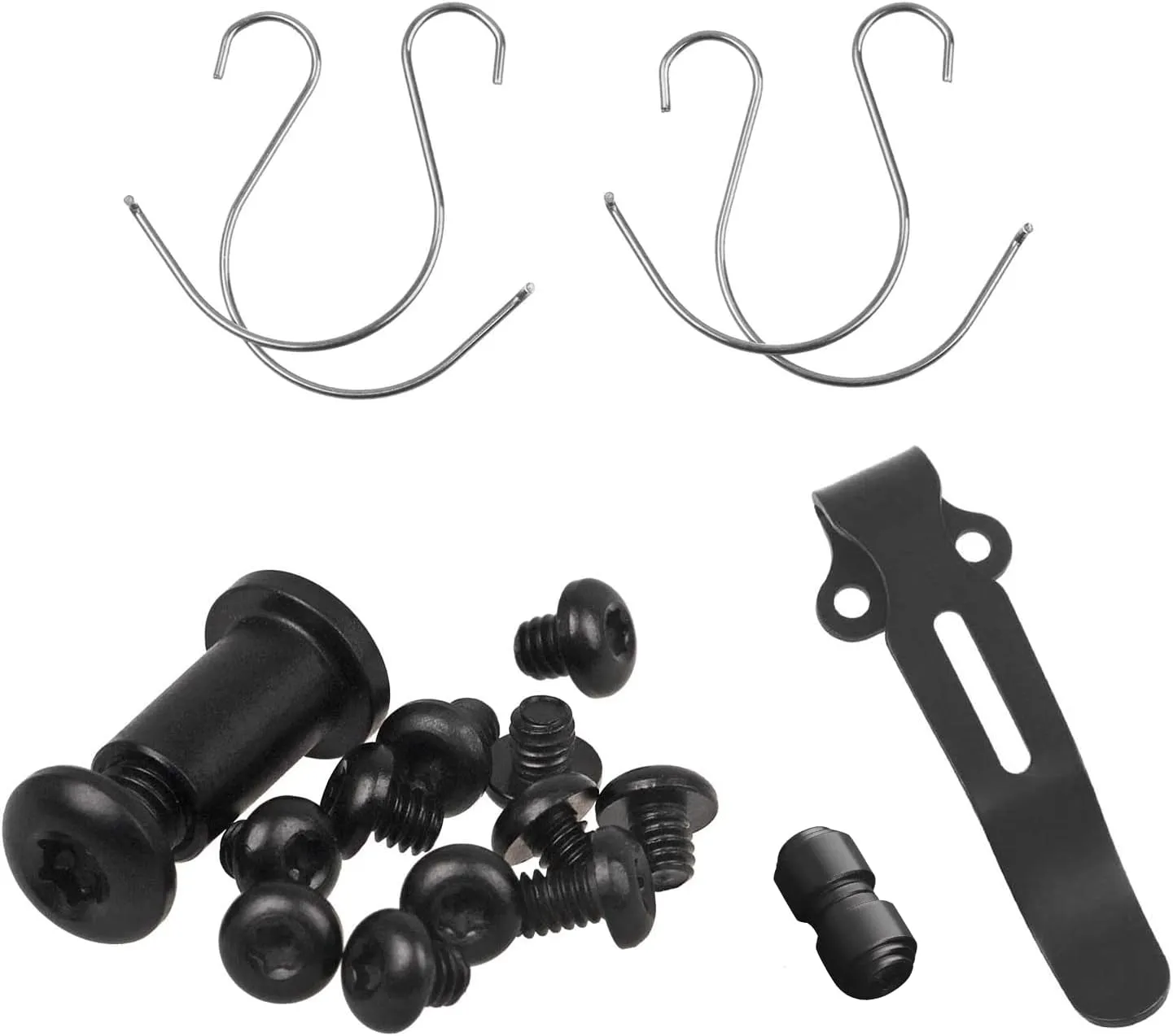 20-Piece Titanium Screw and Pivot Set with Deep Carry Pocket Clip, 2 Pack Omega Springs, and Thumb Studs for Benchmade 535 Bugout Knife, Black