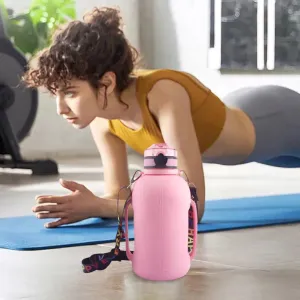 2025 New Collapsible Water Bottle, 2L/64oz Sport Water Bottle with Strap Handle BPA Free Silicone Waters Bottle, Mark Foldable Water Bottles with Detachable Straw for Traveler and Fitness (Pink)