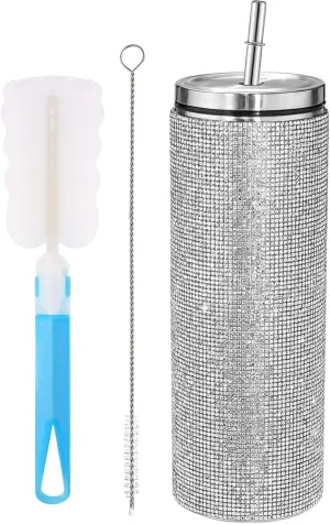 20Oz Rhinestone Insulated Water Bottle with Straw - Stainless Steel Tumbler for Hot and Cold Drinks, Ideal for Hydration at The Office Or Outdoors