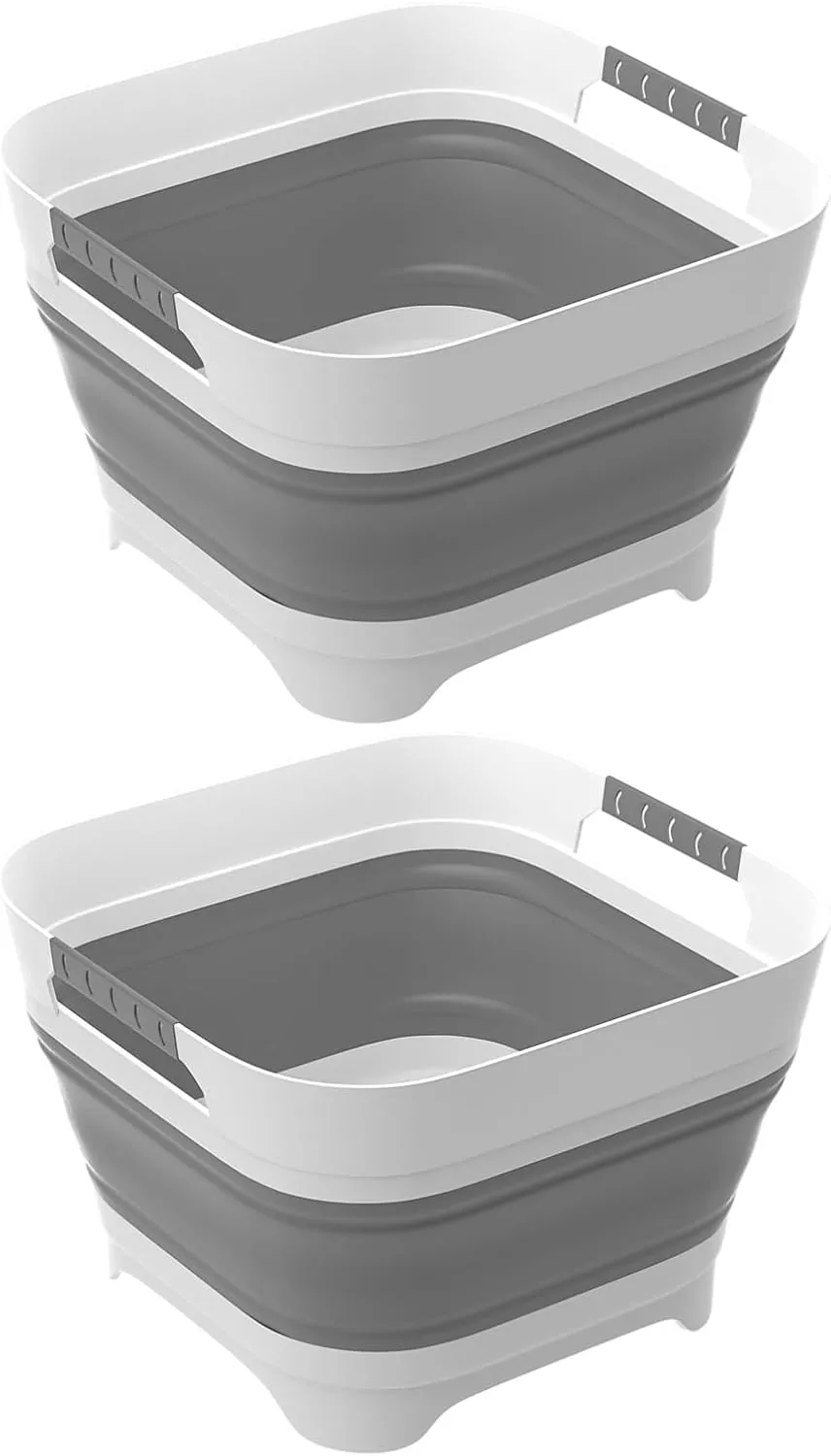 2.4 Gal(9L) 2PCS Collapsible Dish Basin Bucket with Drain Plug Portable Sink Space Saving Multiuse Bottle Washing Basin Foldable Sink Tub for Kitchen Camping RV Vegetable Washing Dishes