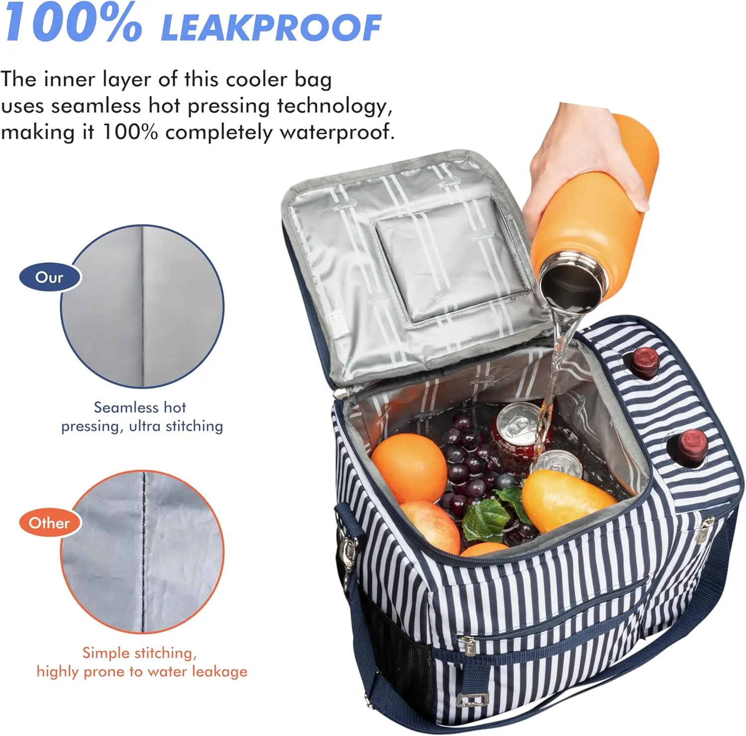 27 Cans Insulated Cooler Bag, Large Collapsible Leakproof Grocery Shopping Cooler Bag, Outdoor Travel Cooling Soft Bag for Picnics, Camping, Parties