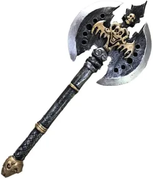 28" Wow Double-Sided Orc Blade Battle Axe, Latex Rubber Tolak Barbarian Double Blade Battle Axe LARP Costume Cosplay Prop