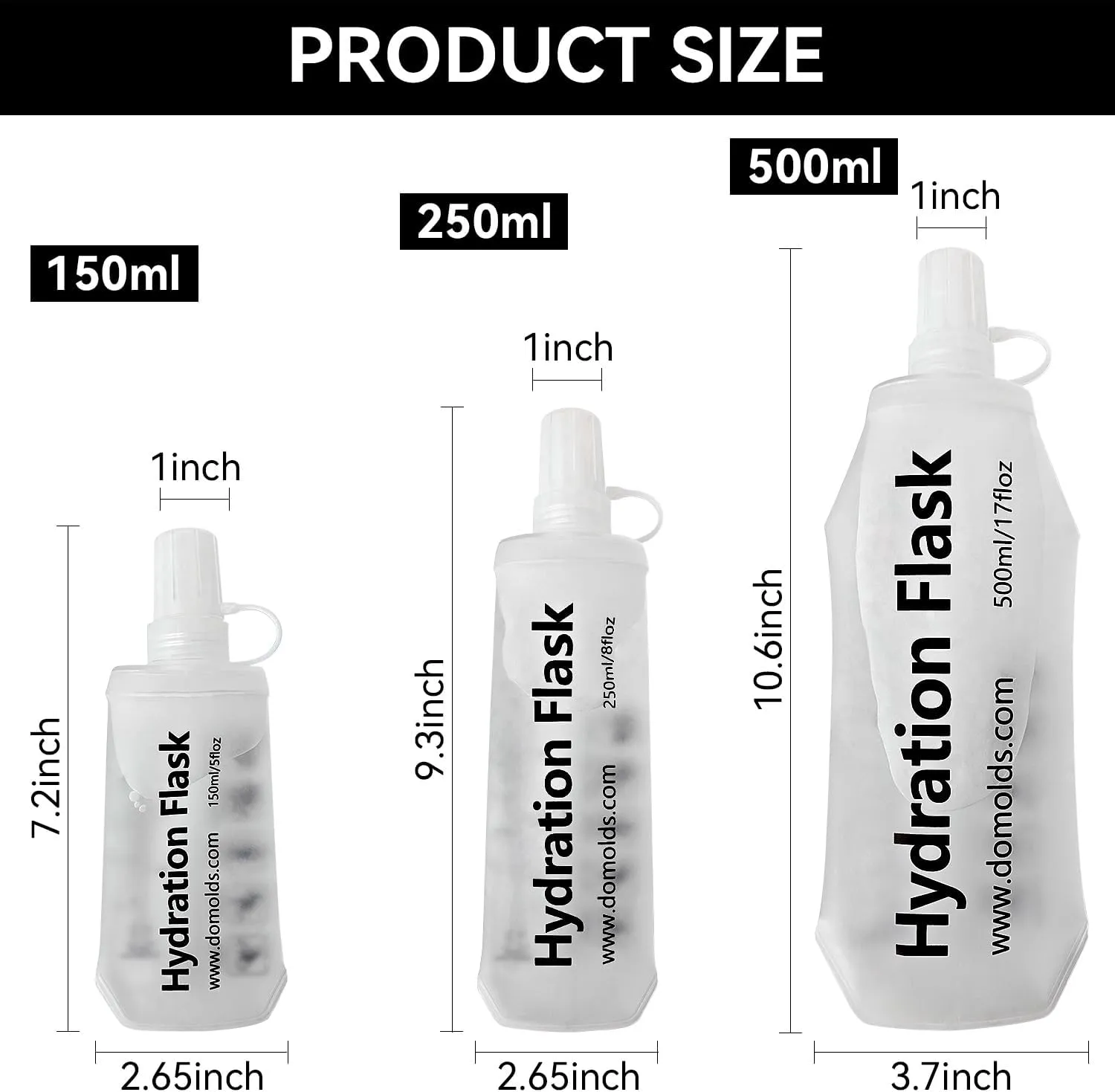 2Pcs 150ml Soft Flask Folding TPU Hydration Flask Running Water Bottle(5.29 oz), Water Pouch for Running Vest, Hiking, Cycling (White 150ml*2)