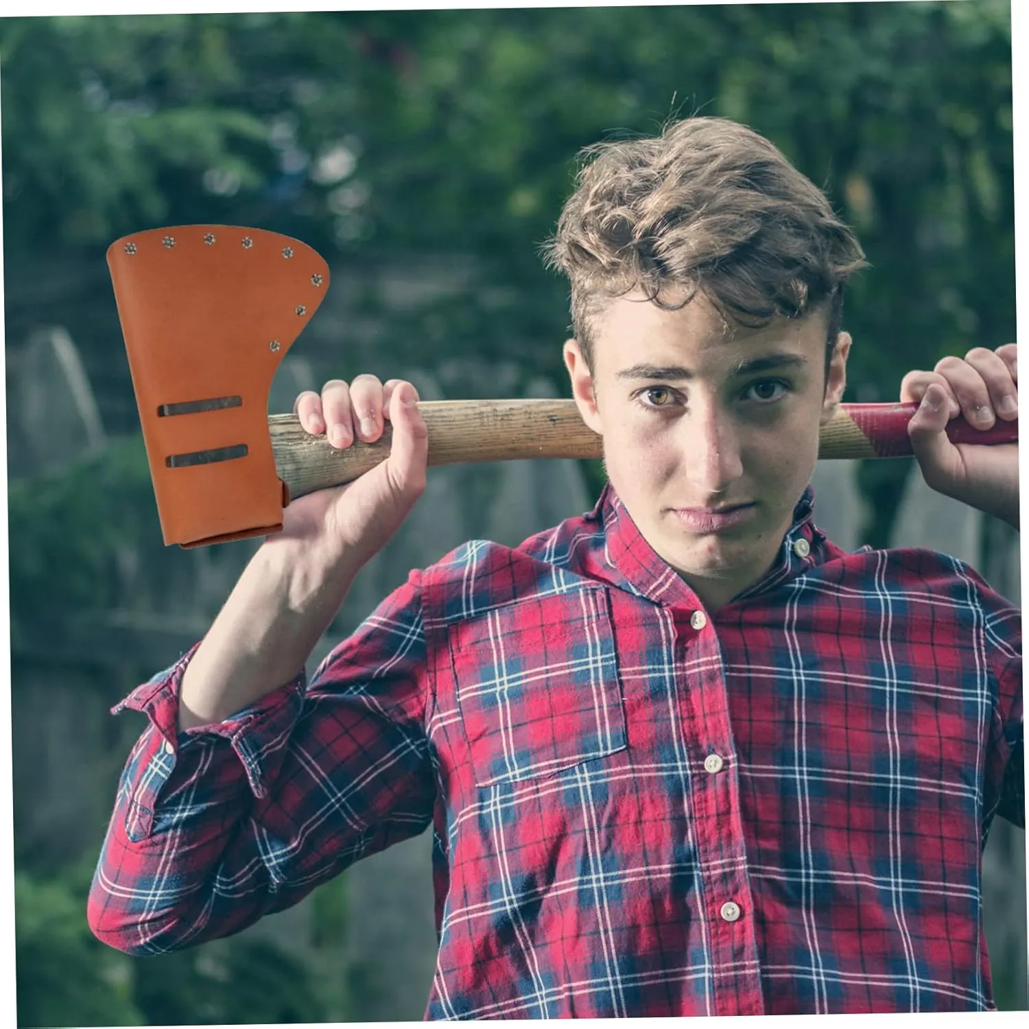 2pcs Axe Cattlehide Protective Cover Durable Outdoor Hatchet Case Thicken Design for Safety Camping Axe Head Protector Rustic