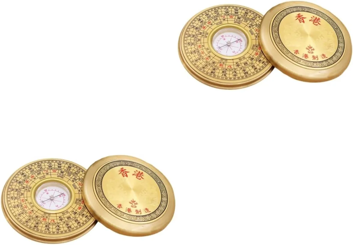 2pcs Camping Pan Decorative Compass Shaped Chinese Feng Shui Navigation Tool for Outdoor Activities Home Decor Lightweight Portable Alloy Design for Camping Hiking and Giving