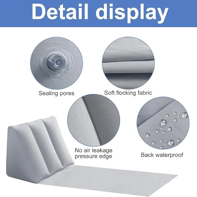 2PCS Grey Blue Inflatable Beach Mat Lounge Chair - Flocking Camping Leisure Lounger Back
