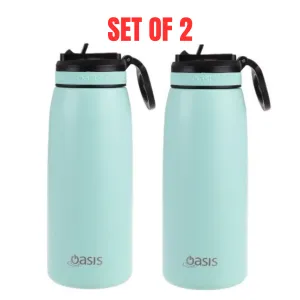 2x Oasis 780ml Stainless Steel Insulated Drink Bottle with Sipper Straw - Mint