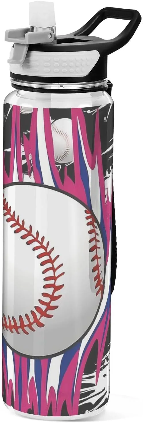 30 oz Black Baseball Fire Simply Modern Water Bottle Tritan BPA Free Leak Proof non toxic Jug Water Bottle for Walking Outdoors Collapsible