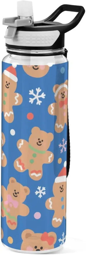 30 oz Cartoon Cute Brown Merry Christmas Bear Sport Water Bottle Tritan BPA-Free non toxic Water Jug with Handle for Yoga Fitness Collapsible