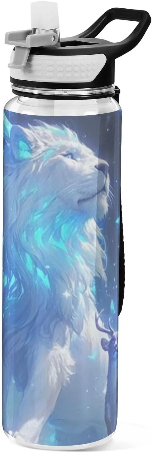 30 oz White exotic male lion Water Bottle for Work Tritan BPA-Free non toxic Large Water Jug with Spout for Hiking Gym Collapsible