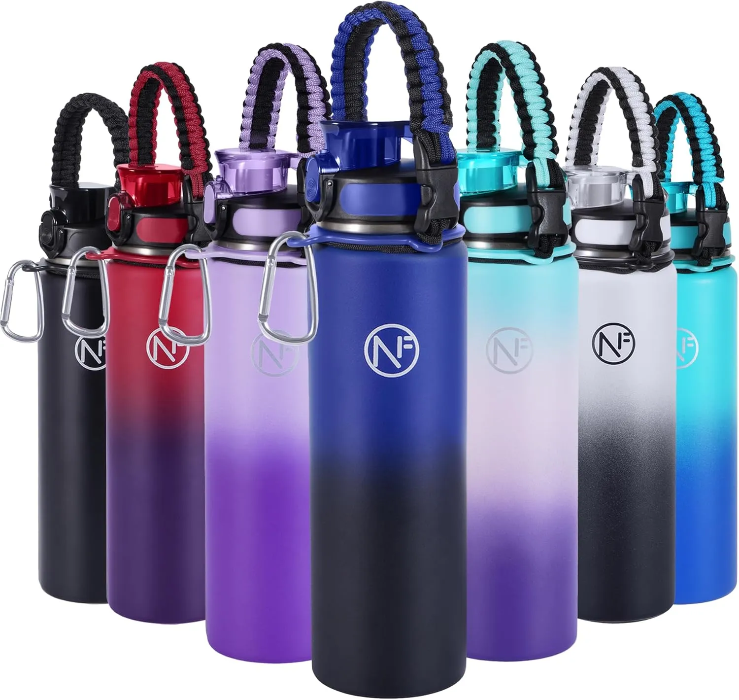 32 oz Insulated Water Bottle With Detachable Straw & Paracord Handle, Stainless Steel Thermos Water Bottle with Leakproof Lockable Lid, BPA-Free Sports Bottle (Blue Black Gradient)