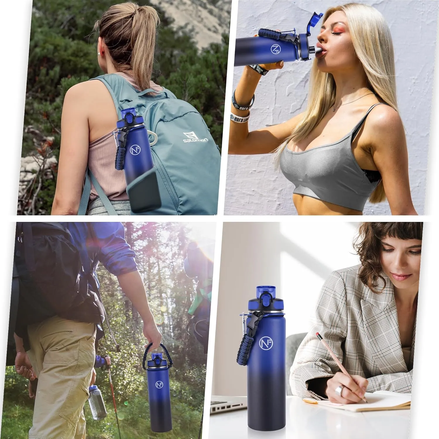 32 oz Insulated Water Bottle With Detachable Straw & Paracord Handle, Stainless Steel Thermos Water Bottle with Leakproof Lockable Lid, BPA-Free Sports Bottle (Blue Black Gradient)