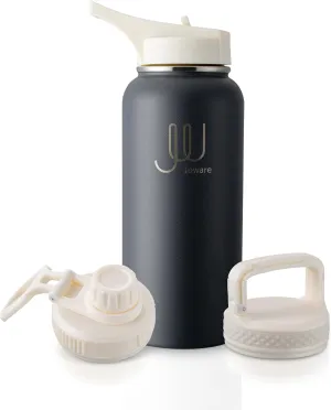 32 oz Insulated Water Bottle with Straw, Stainless Steel Sports Water Flask with 3 Lids, Leak Proof Travel Thermal Cup, Web Gray