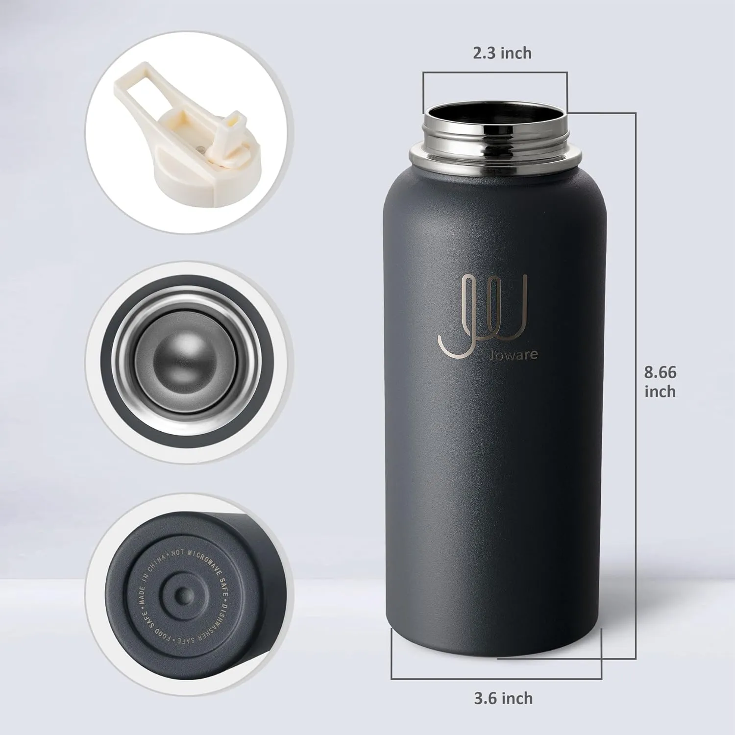32 oz Insulated Water Bottle with Straw, Stainless Steel Sports Water Flask with 3 Lids, Leak Proof Travel Thermal Cup, Web Gray