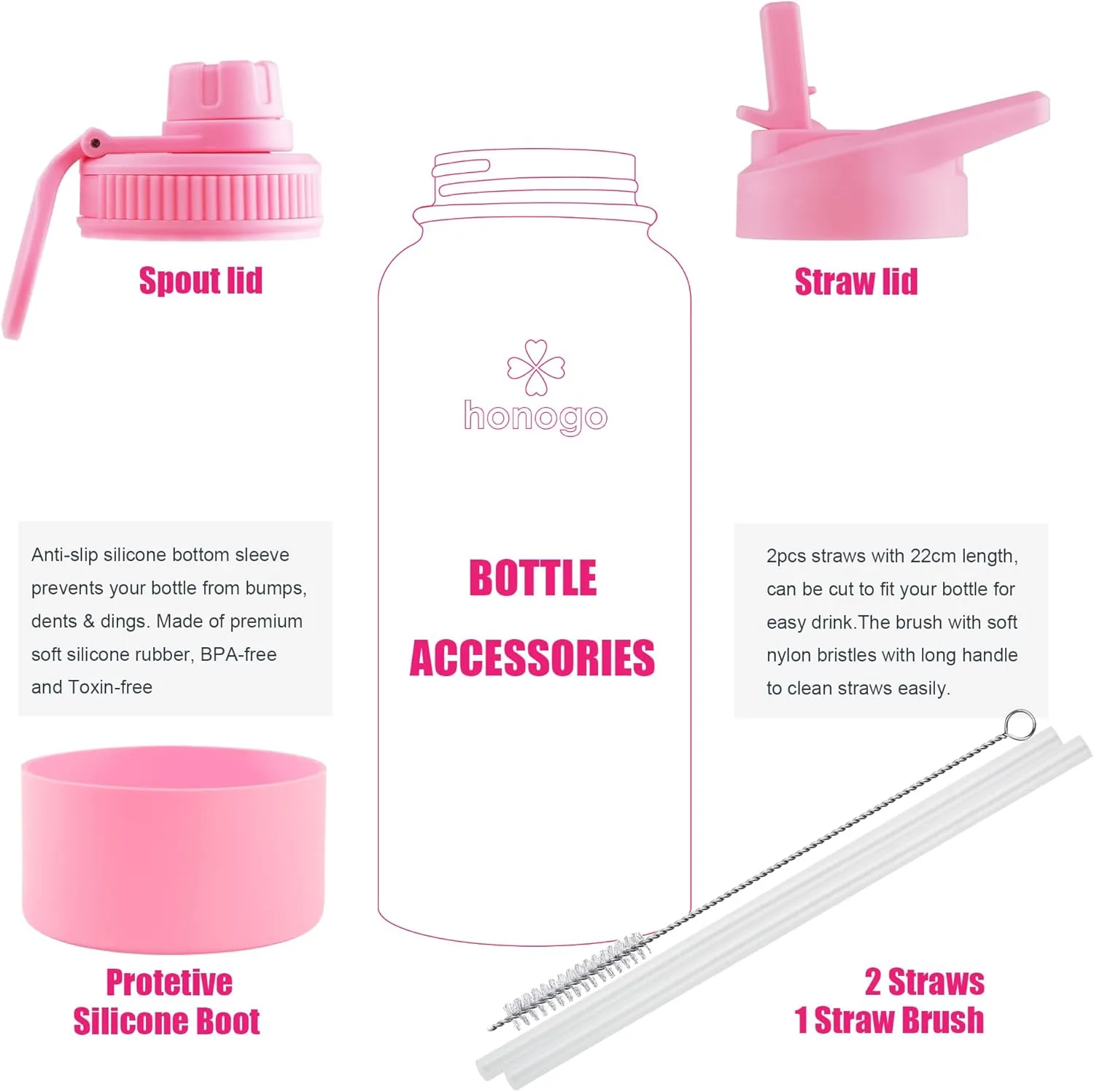 32 oz Powder Coated Double Wall Vacuum Insulated Sports Water Bottle, 18/8 Stainless Steel Wide Mouth Thermal Flask with Straw Lid & Spout Lid, Leak Proof, Sweat Free, BPA Free (Pink, 32 oz)