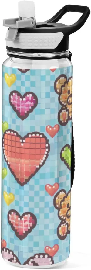 32oz Bracelet Beaded Bear Love Butterfly Beaded Travel Water Bottle Tritan BPA Free Leak Proof non toxic Water Jug for Work for Hiking Collapsible
