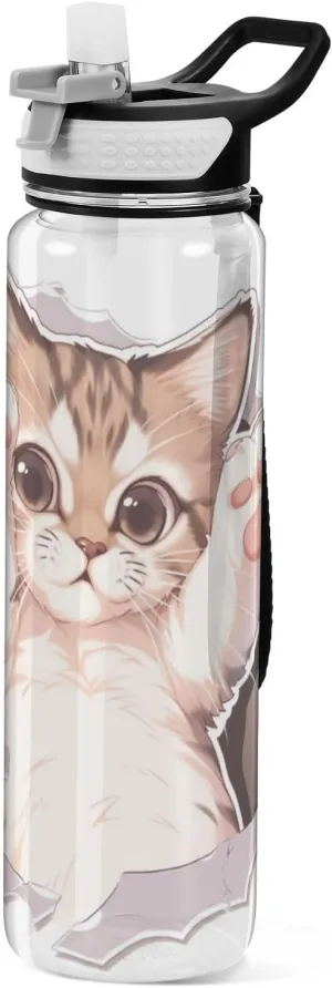 32oz Cute Cartoon Cats Sports Water Bottle Tritan In BPA Free non toxic Large Water Jug with Spout for Unique Collapsible