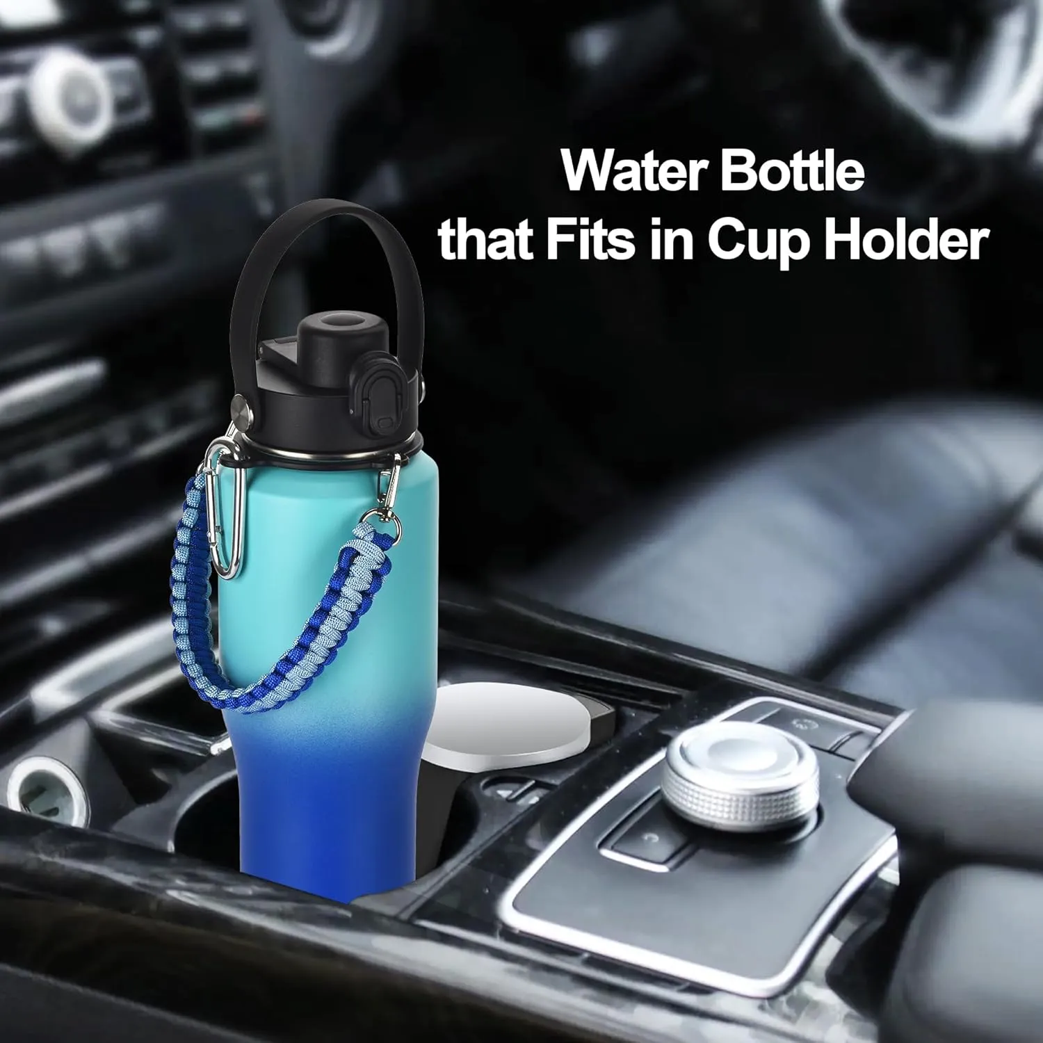 32oz Insulated Water Bottle with Paracord Handles &Strap, Double Wall Metal Stainless Steel Tumbler Travel Flask with Straw Lid and Spout Lid, Fits in Any Car Cup Holders Keep Cold Hot 24 Hrs