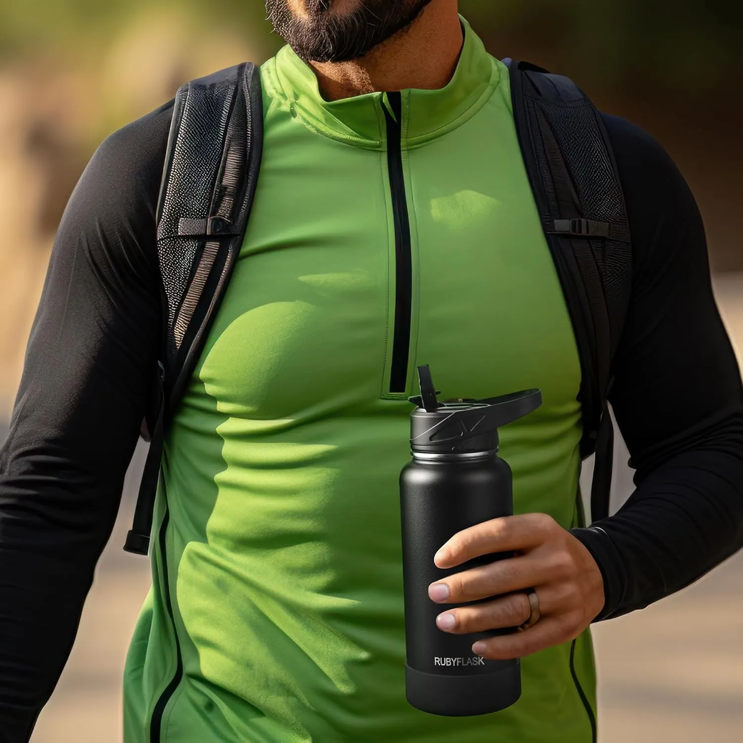 32oz Insulated Water Bottle with Straw, Stainless Steel Metal Vacuum Water Flask, Large Thermos Water bottle with Leakproof 3 Lids for Travel, Camping, Gym Sports Dark Rainbow