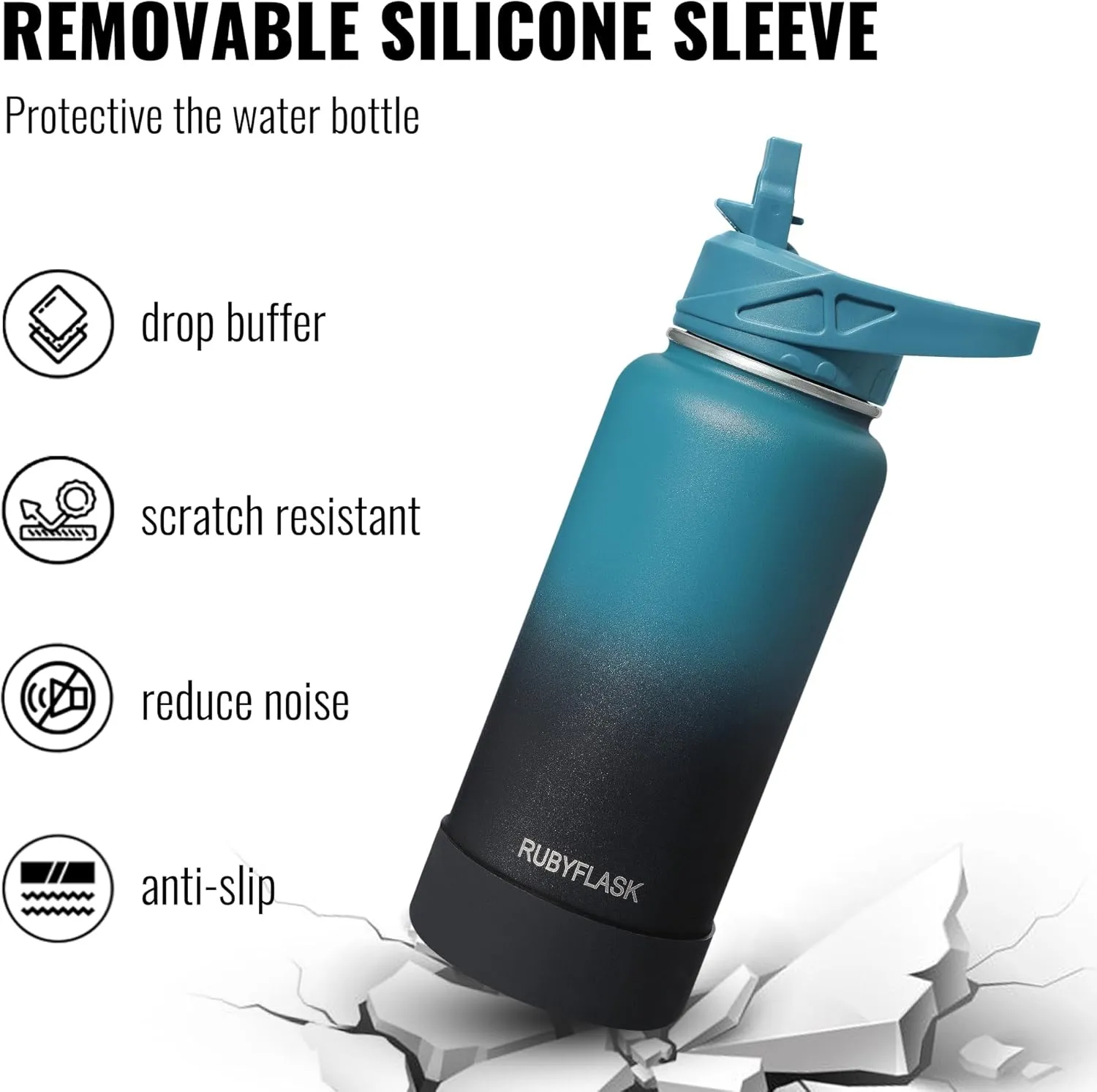 32oz Insulated Water Bottle with Straw, Stainless Steel Metal Vacuum Water Flask, Large Thermos Water bottle with Leakproof 3 Lids for Travel, Camping, Gym Sports Dark Rainbow