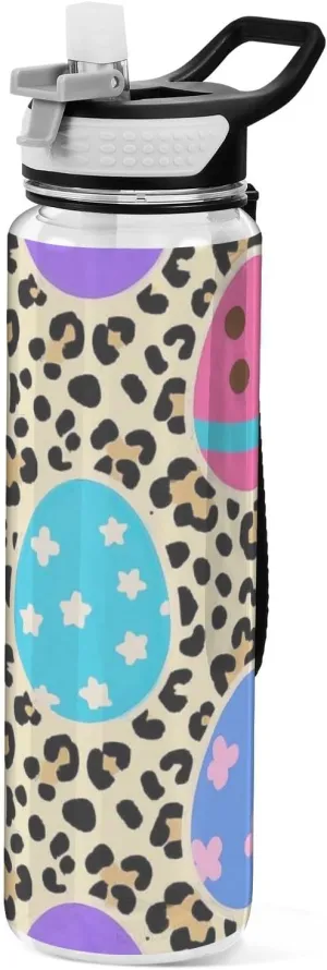 32oz Leopard Easter Eggs Water Bottles Tritan In BPA Free non toxic Large Water Jug with Spout for Yoga Collapsible