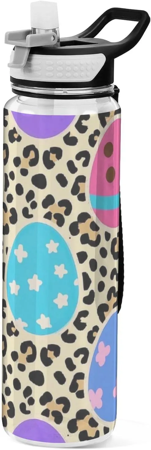 32oz Leopard Easter Eggs Water Bottles Tritan In BPA Free non toxic Large Water Jug with Spout for Yoga Collapsible