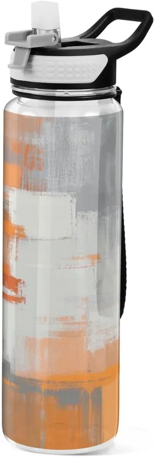 32oz Orange White Gray Ink Art Painting Simply Modern Water Bottle Tritan No BPA non toxic Jug with Handle for Car Cup Collapsible