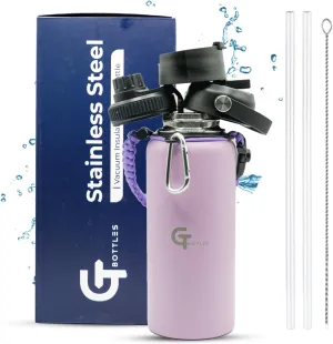 32oz Stainless Steel Vacuum Insulated Wide Mouth Water Bottle with 3 Lids and Paracord Handle for Hot & Cold Beverage (Light Purple, 32oz)