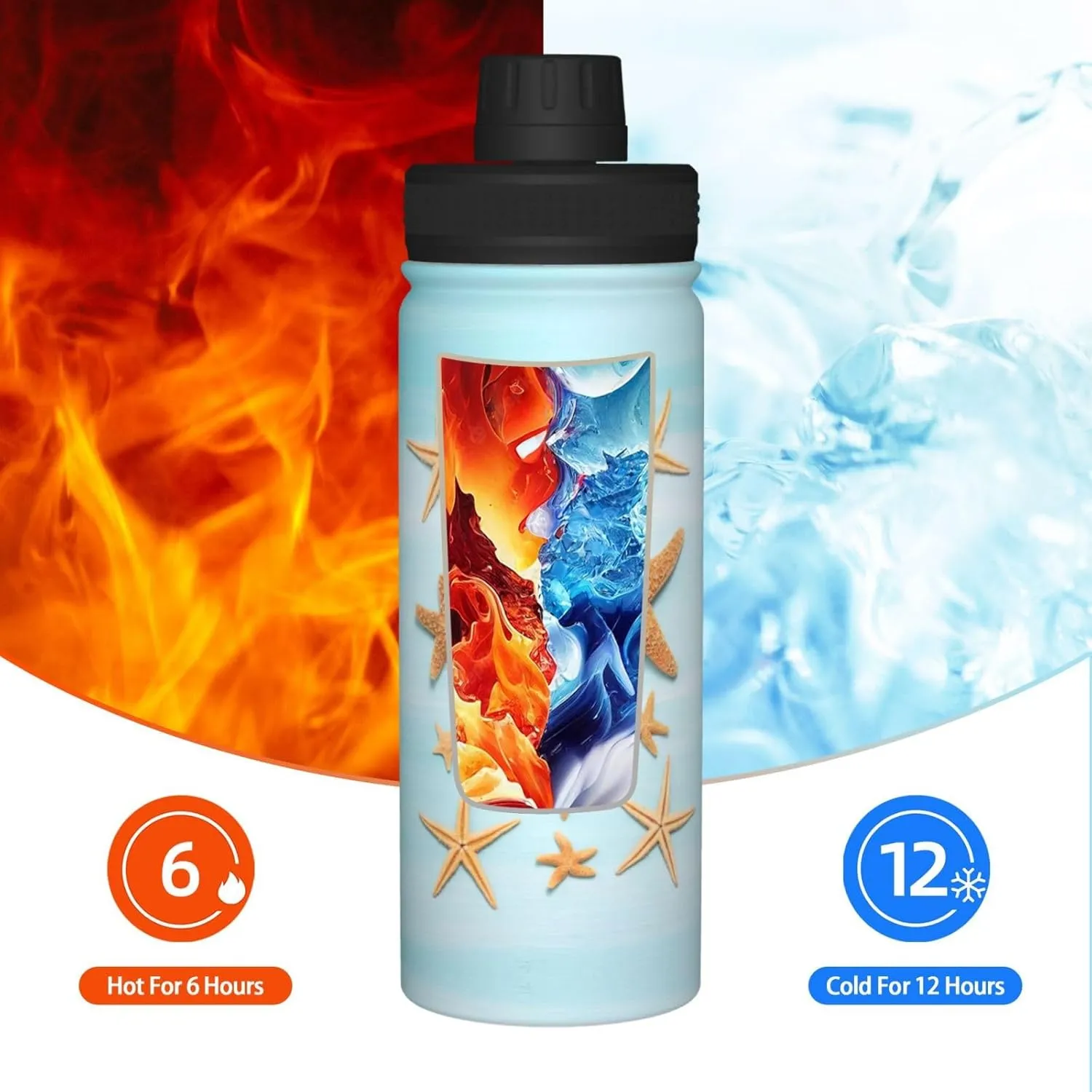 3d Beautiful Maritime Summer 18oz Sports Insulated Bottle For Outdoor Activities,Your Ideal Companion Staying Hydrated