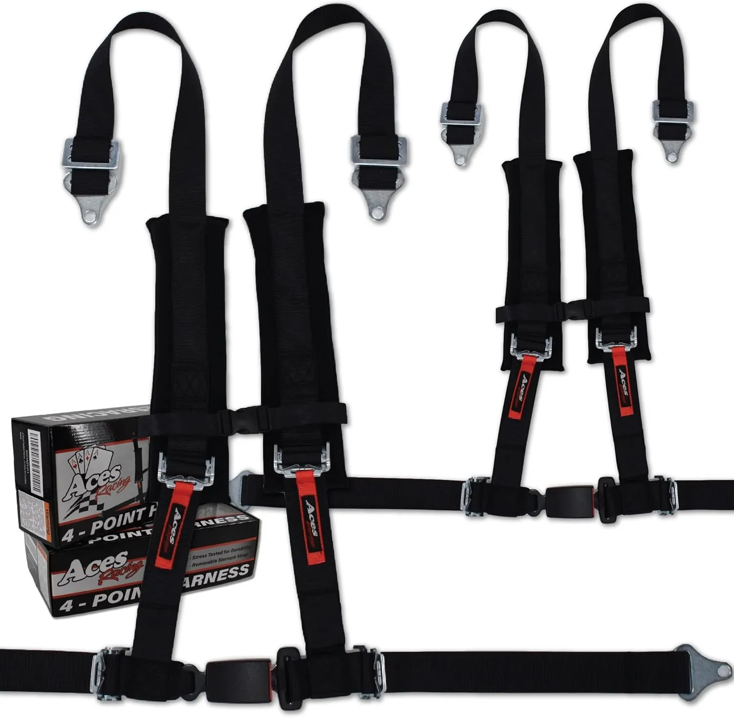 4 Point Harness with 2 Inch Padding (Ez Buckle Technology) (Black (Pair))