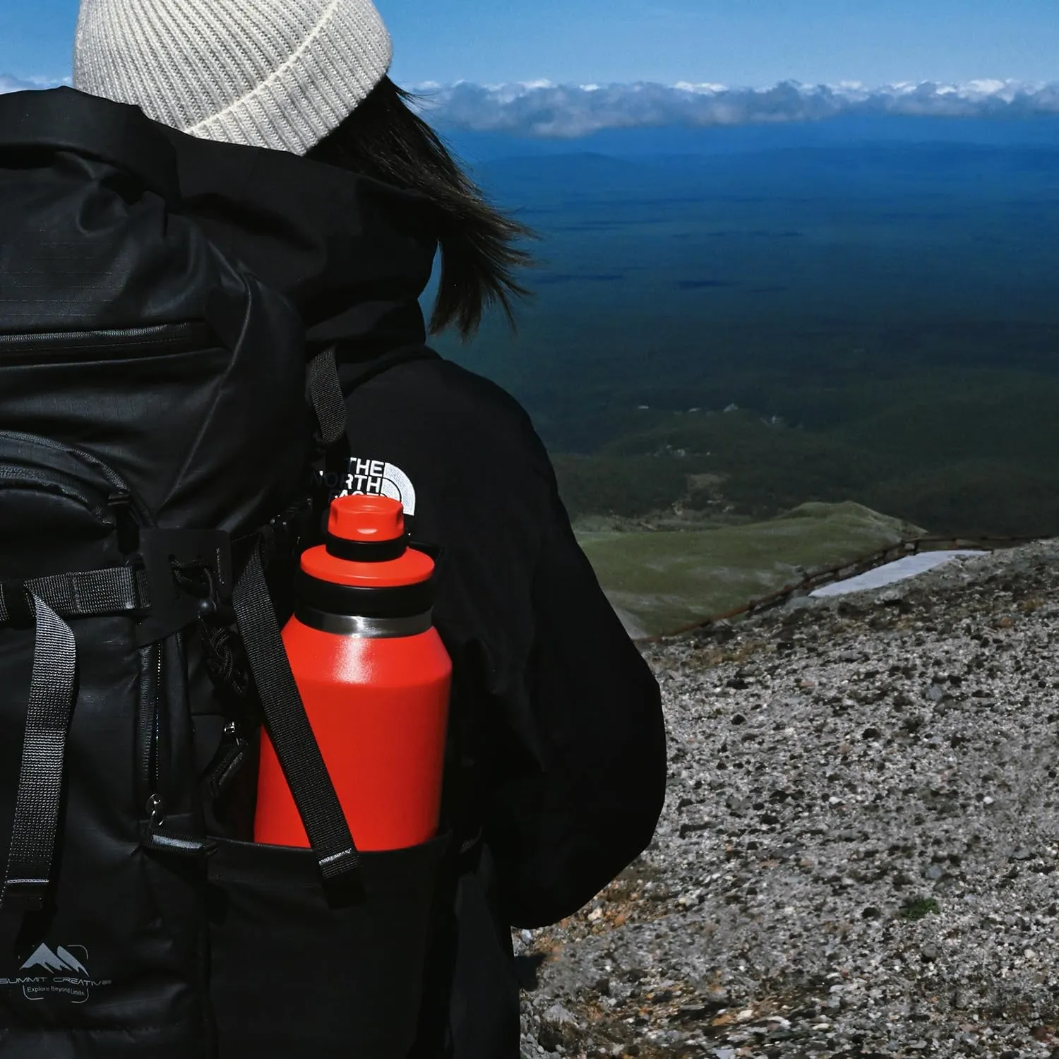 40 oz Insulated Water Bottle, Sports Stainless Steel Water Bottle with Handle Lid Outdoor Wide Mouth Metal Flask (Red)