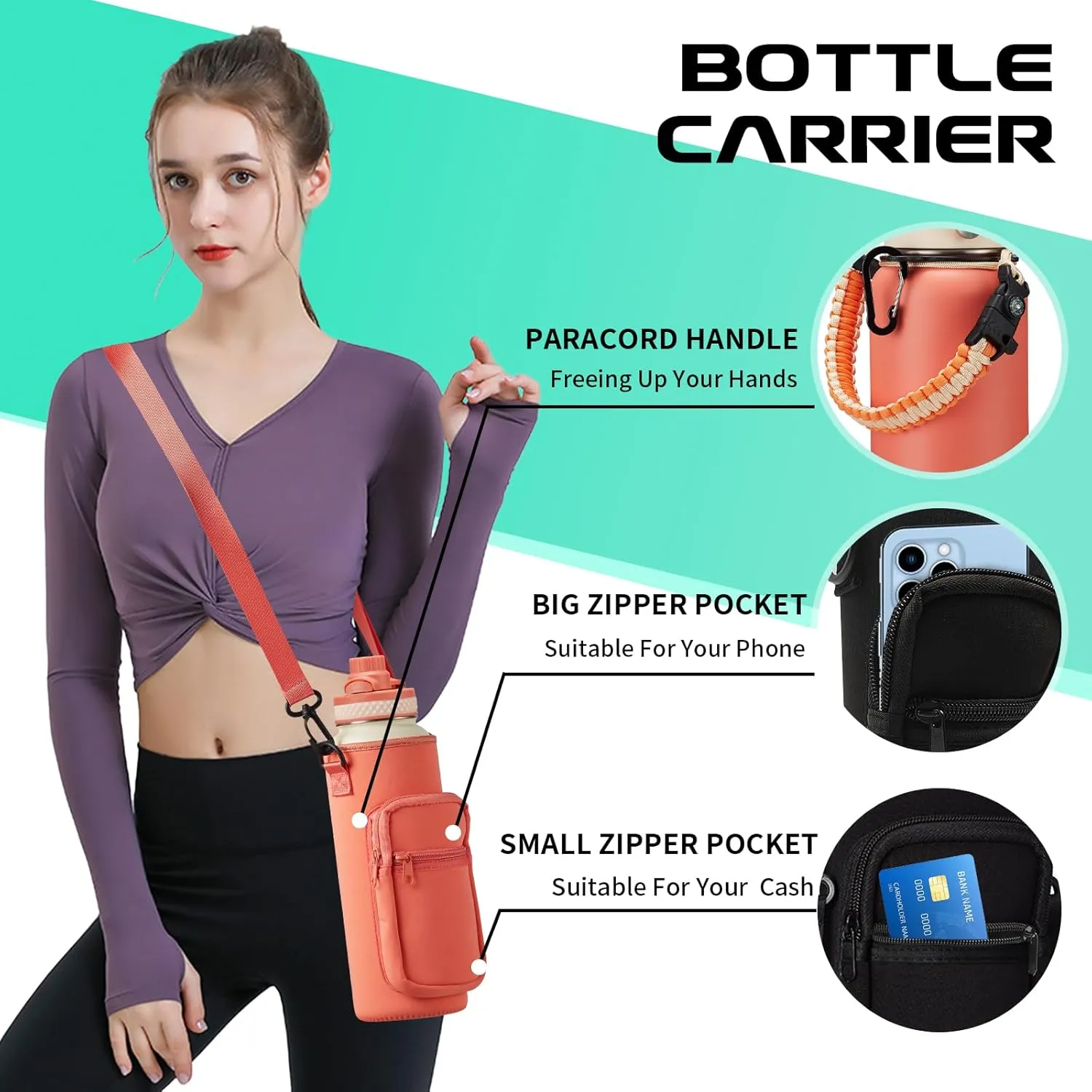 40 oz Stainless Steel Water Bottles with Straw and Auto Spout Lids, Wide Mouth Metal Thermos Bottles for Gym, Leak Proof & BPA-Free Water Flask Jug with Paracord Handle & Carrier Bag with Strap