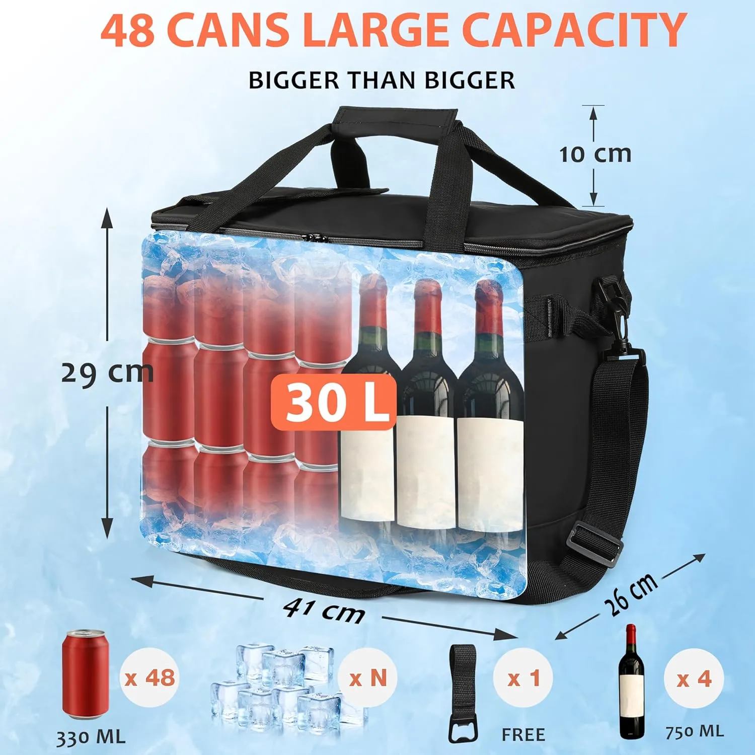 48 Cans Beach Cooler Bags, Large Collapsible Leakproof Soft Camping Coolers, Portable Insulated Beach Cooler Bags with Heavy-Duty Handles for Picnic, Beach, Camping
