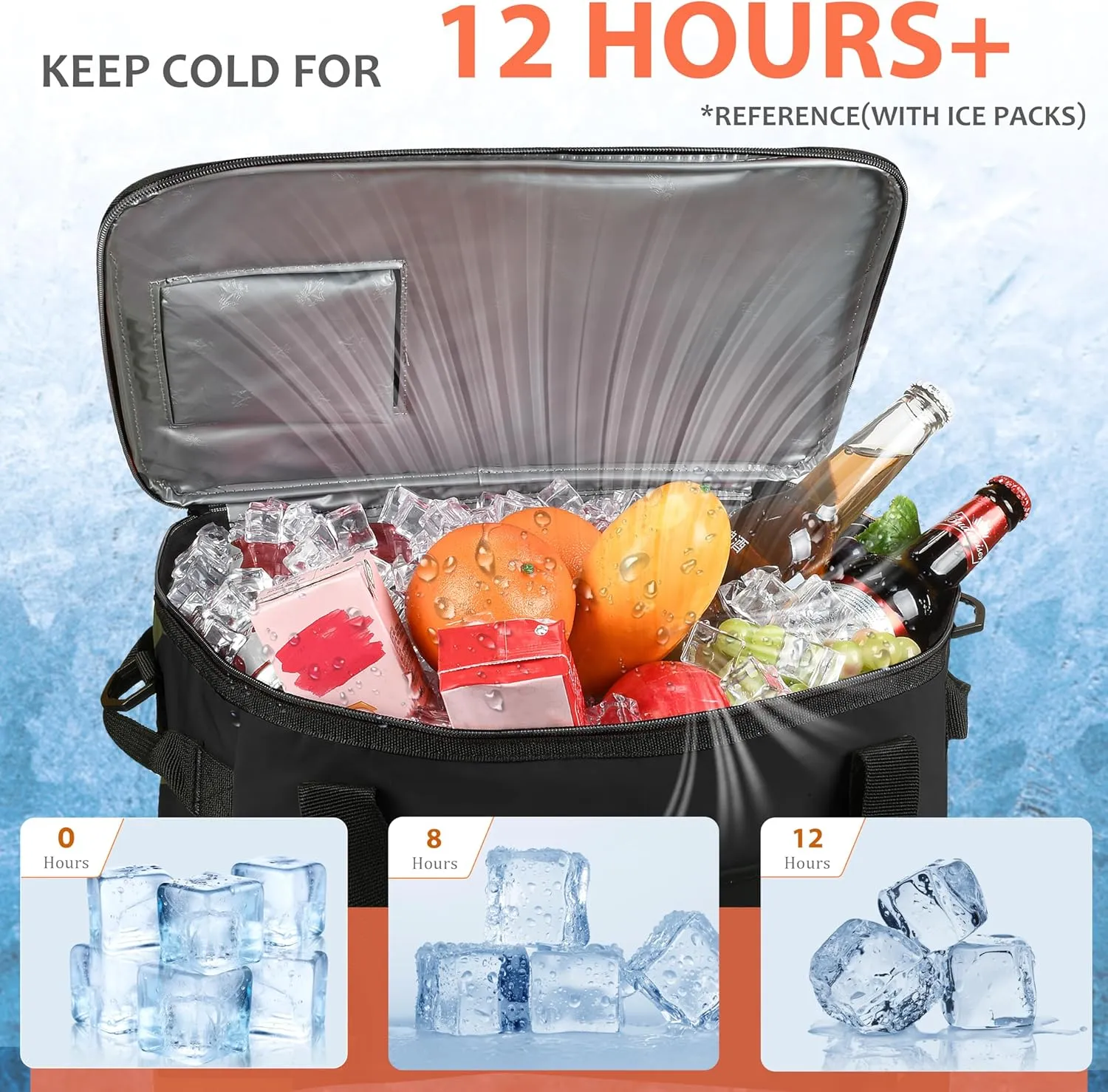 48 Cans Beach Cooler Bags, Large Collapsible Leakproof Soft Camping Coolers, Portable Insulated Beach Cooler Bags with Heavy-Duty Handles for Picnic, Beach, Camping