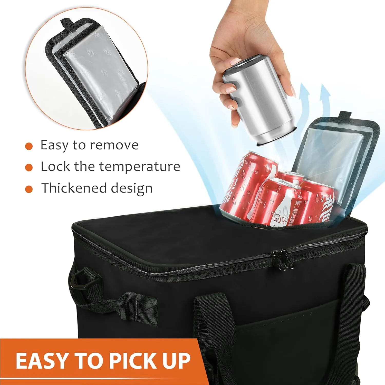 48 Cans Beach Cooler Bags, Large Collapsible Leakproof Soft Camping Coolers, Portable Insulated Beach Cooler Bags with Heavy-Duty Handles for Picnic, Beach, Camping
