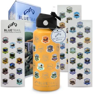 50 States Water Bottle with Stickers - 32 oz Insulated Stainless Steel, Upgraded Leak-Proof Lid, UV & Waterproof Permanent Stickers, Laser Engraved 50 States of the USA (Copper Glow)