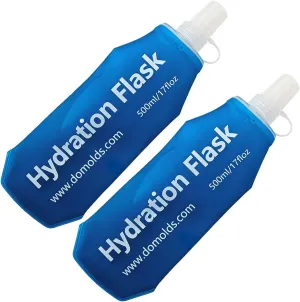 500ml Soft Flask Collapsible Soft Water Bottle for Running, Hiking, Travelling, Cycling and Climbing - 2Pcs Blue