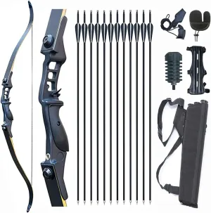 52" Archery Bow and Arrow for Adults Takedown Recurve Bow Survival Bow Hunting Longbow with Arrows Quiver Metal Riser Right Hand for Target Shooting Practice