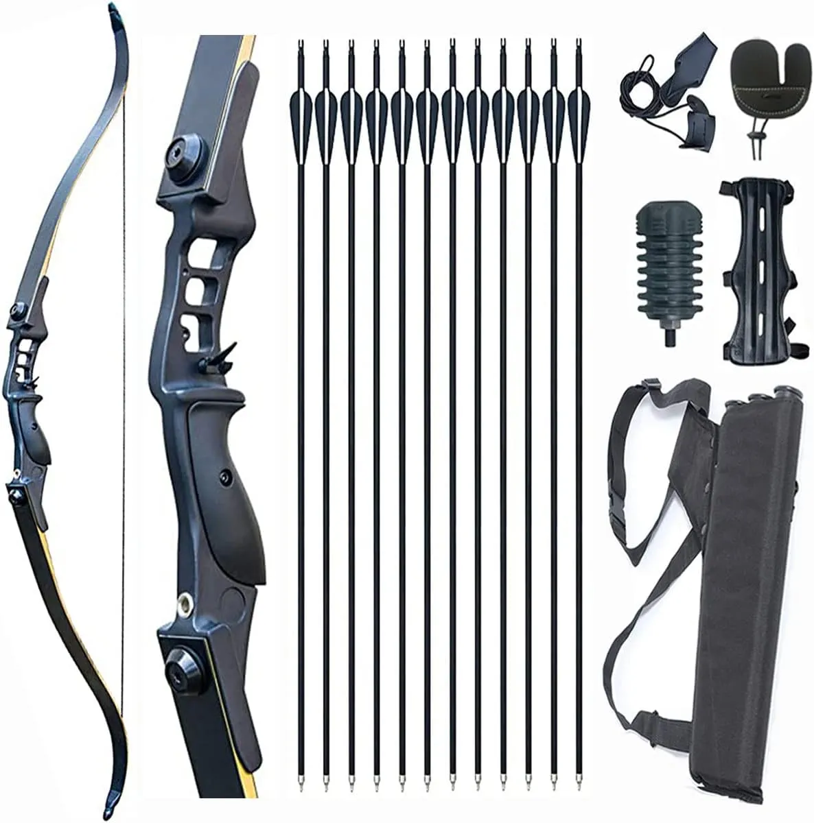 52" Archery Bow and Arrow for Adults Takedown Recurve Bow Survival Bow Hunting Longbow with Arrows Quiver Metal Riser Right Hand for Target Shooting Practice