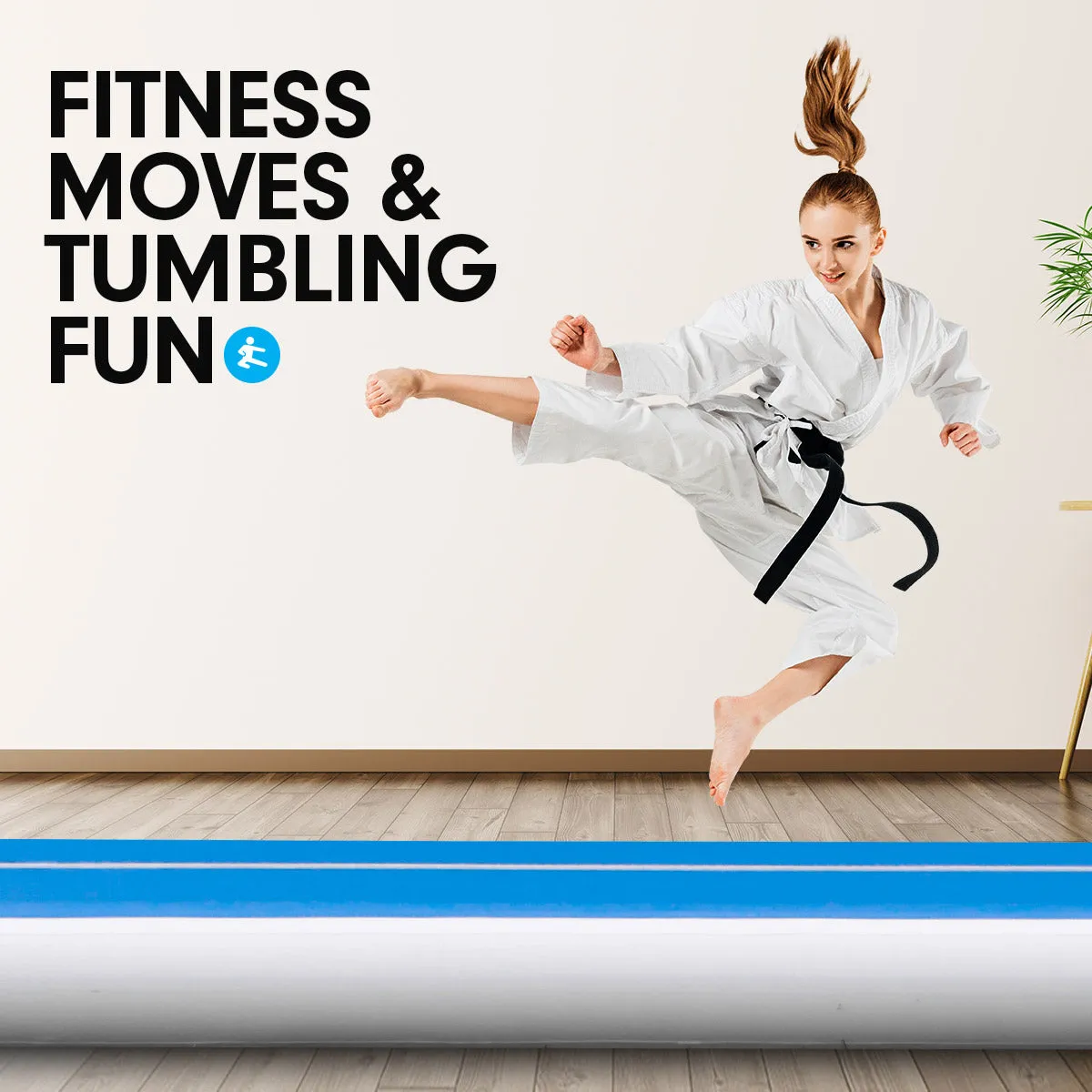 5m Airtrack Tumbling Mat Gymnastics Exercise 20cm Air Track Blue White