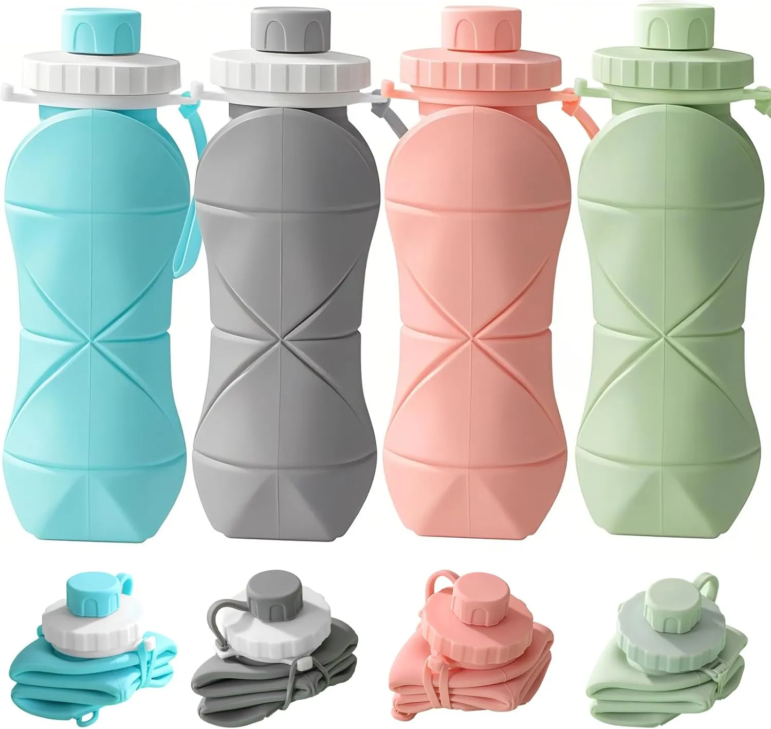 600ML 4 Pack Collapsible Water Bottles Travel water bottle Sports Portable Sport Water Bottle Reusable Water Bottles comes