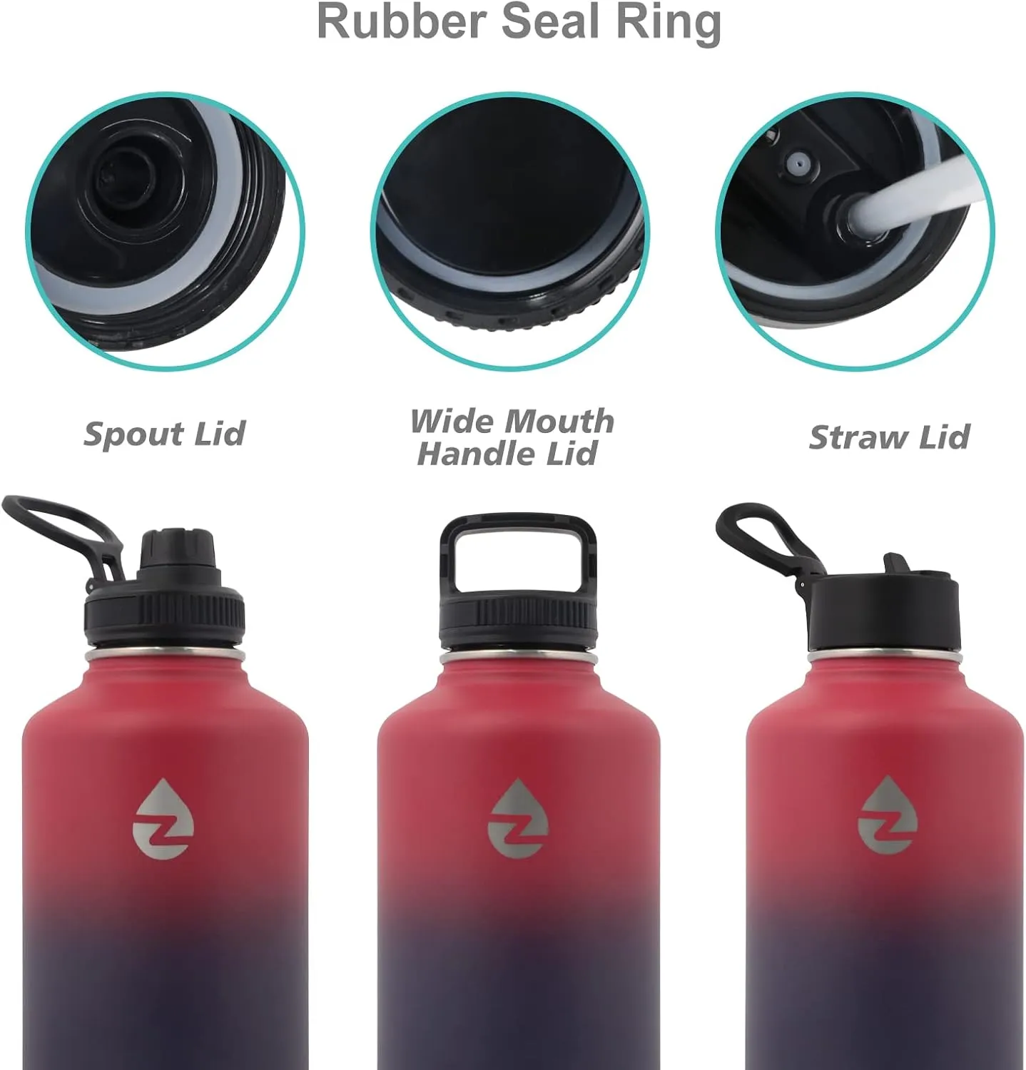64 oz Insulated Water Bottle with Straws&3 Lids, ZAKVOP Half Gallon Water Bottle Stainless Steel Double Walled, Big Water Jug with Paracord Handle, Large Metal Water Bottle for Gym