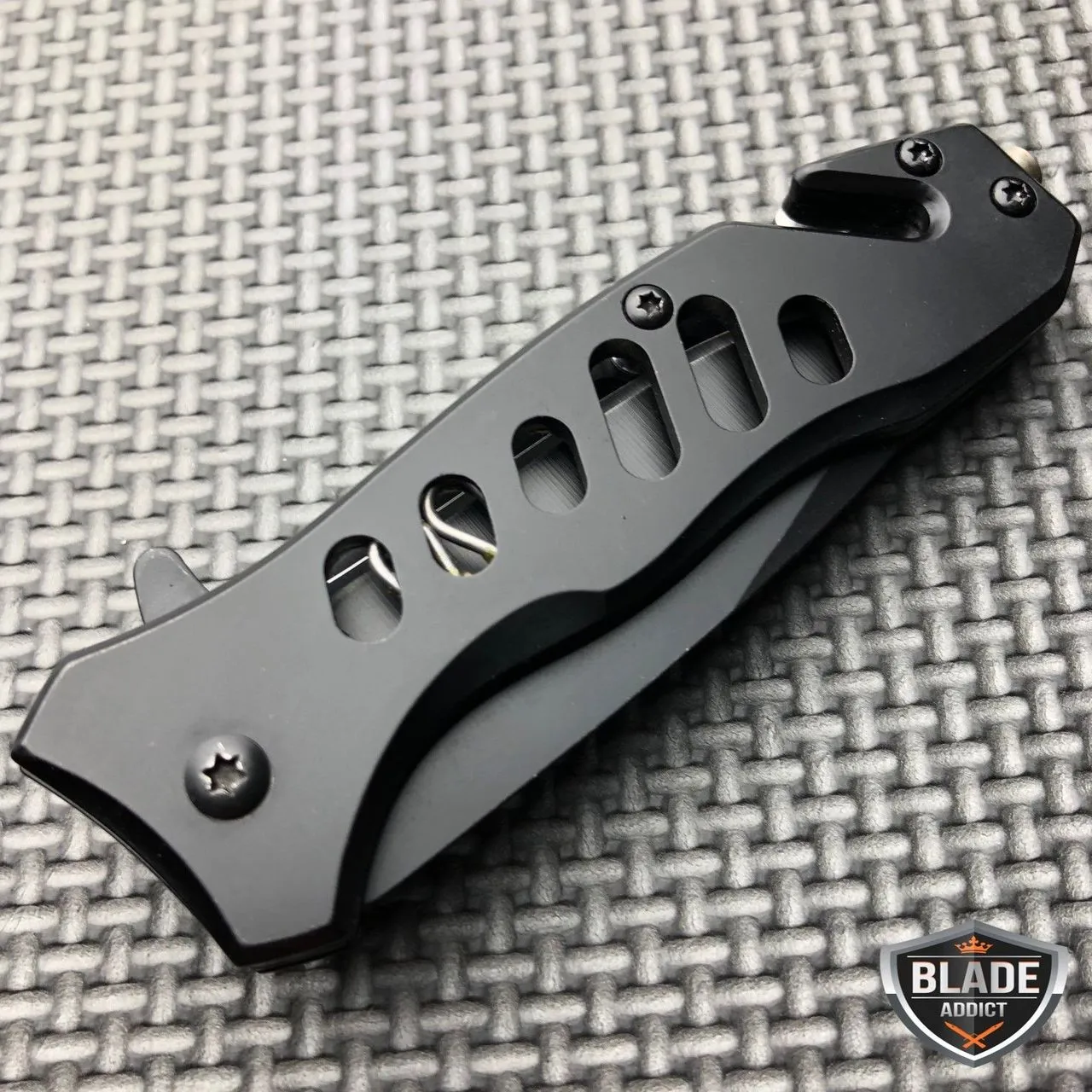 6.5" BLACK Tactical Spring Assisted Open Folding Rescue Camping Survival Pocket Knife