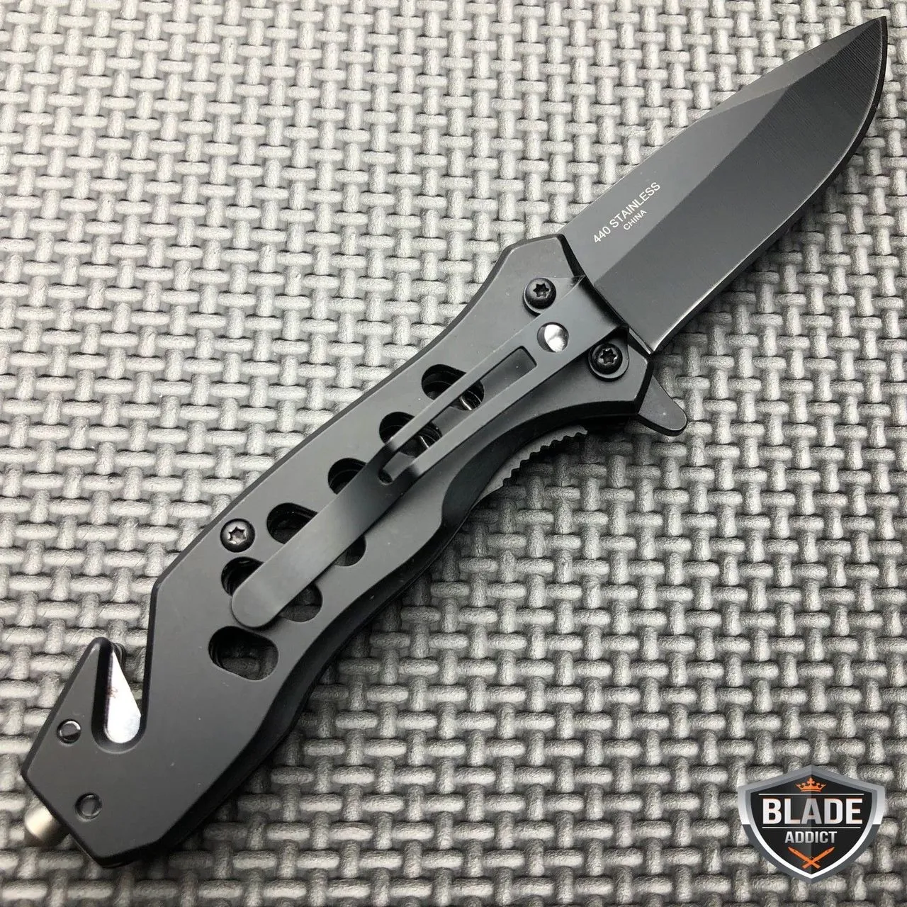 6.5" BLACK Tactical Spring Assisted Open Folding Rescue Camping Survival Pocket Knife