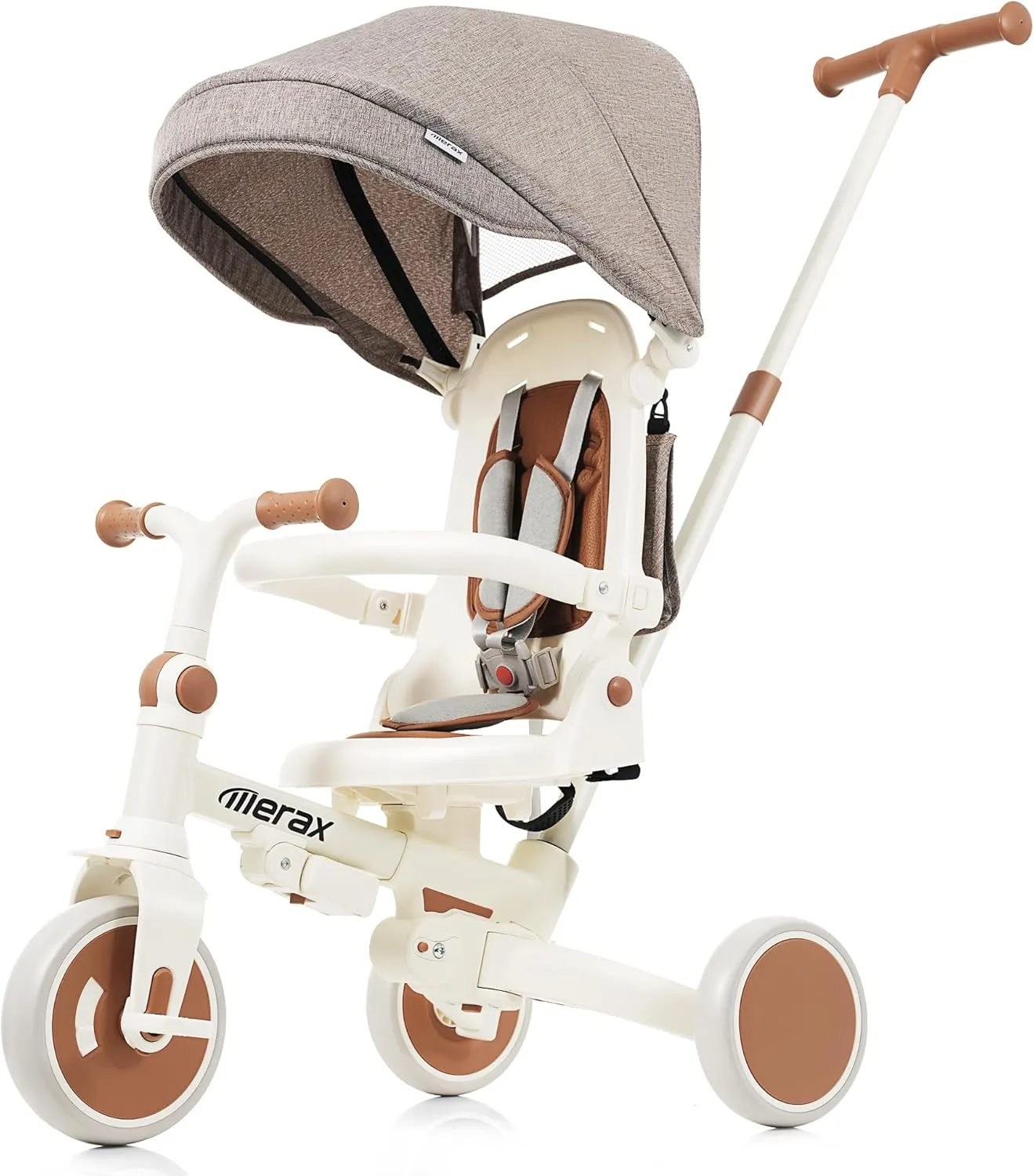 7-in-1 Foldable Toddler Tricycle Removable Pedal, Canopy and Guardrail Adjustable Push Handle, Ages 1Y-6Y